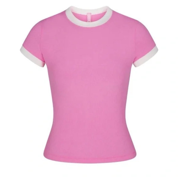 NWT SKIMS Soft Lounge Baby Tee - blush multi - size Medium - SOLD OUT 💗 - Picture 2 of 7